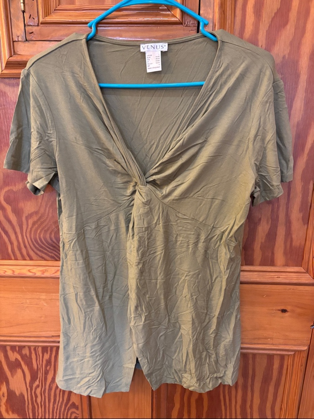 VENUS Olive Green Twist-Front Short Sleeve Tee